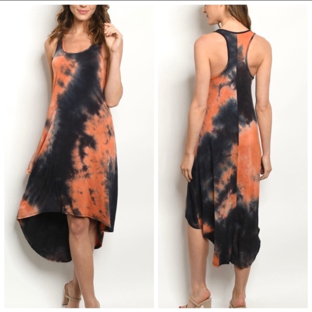 Coral & Charcoal Tie-Dye Hi-Lo Dress